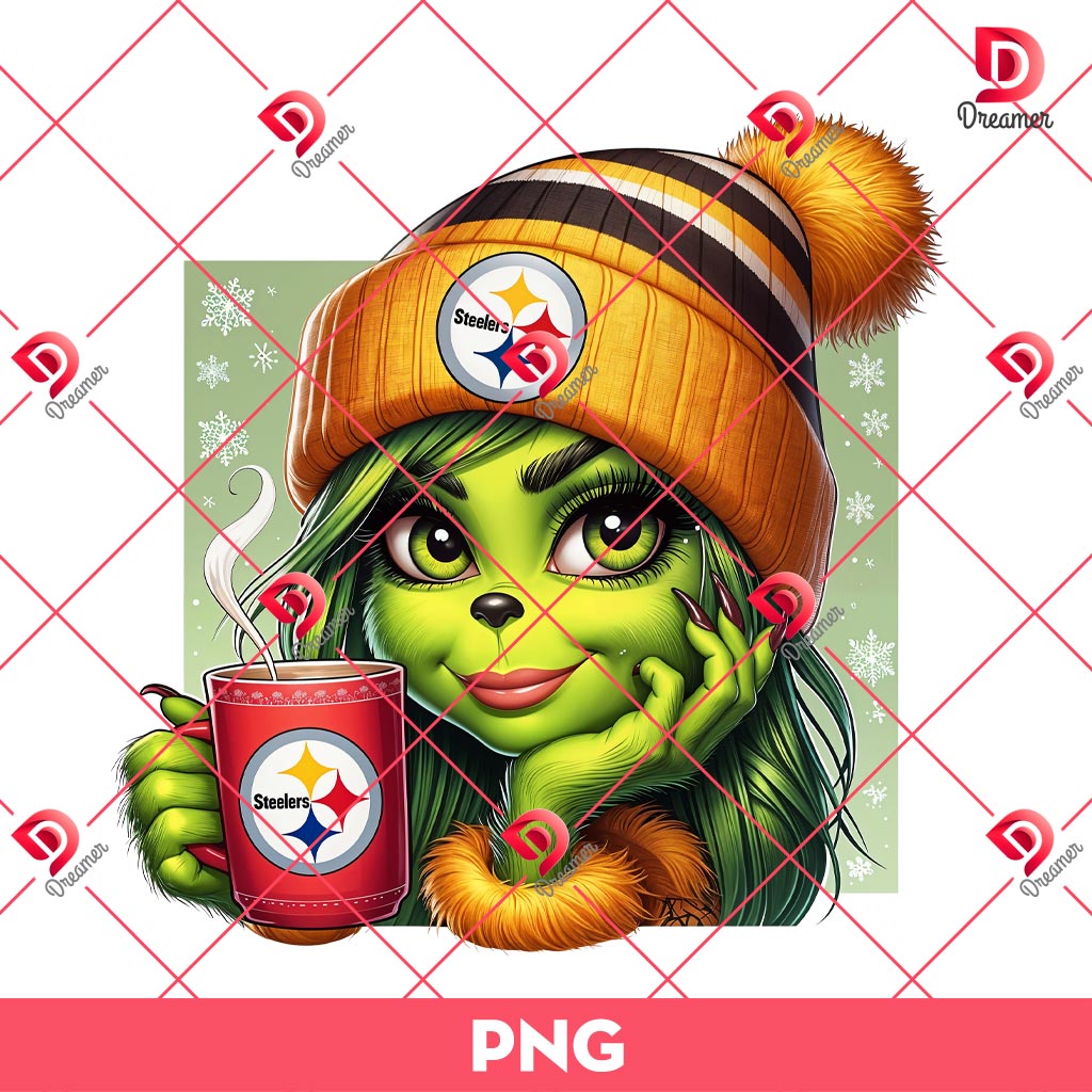 Bundle Pittsburgh Steelers NFL PNG, Football Steelers Cartoon Characters Bundle PNG 8 Christmas Boujee Grinch Girl Steelers PNG, Cute Grinch Girl Pittsburgh Steelers NFL Football PNG