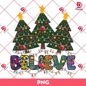Christmas Trees Believe PNG, Christmas Lights PNG