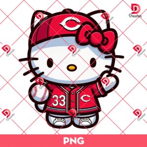 Cincinnati Reds Hello Kitty MLB Player PNG, Hello Kitty Baseball Reds Team PNG