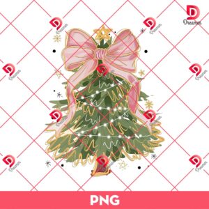 Coquette Glitter Christmas Tree PNG, Watercolor Christmas Tree Girly PNG