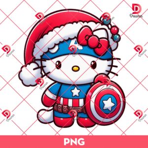 Cute Hello Kitty Captain America Christmas PNG, Merry Christmas Superhero Kitty PNG