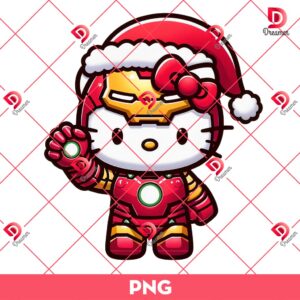 Cute Hello Kitty Iron Man Christmas PNG, Merry Christmas Superhero Kitty PNG