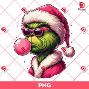 Grinch Blowing Bubble PNG, Pink Grinchmas PNG, Merry Xmas Grinch PNG