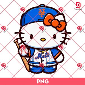 Hello Kitty NY Mets Baseball Player PNG, MLB Baseball Hello Kitty Mets Team PNG