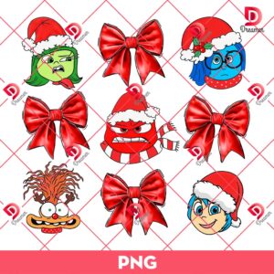 Inside Out Characters Coquette Christmas PNG, Merry Christmas Cartoon Inside Out PNG