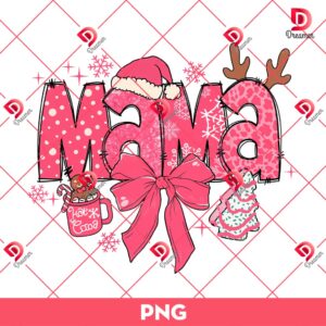 Mama Christmas Coquette PNG, Pink Merry Christmas Mama PNG
