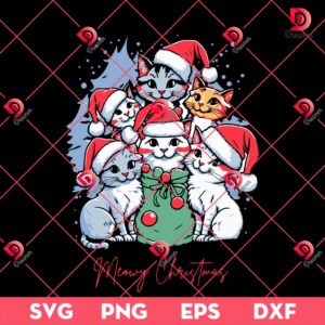 Merry Christmas Cute Cats SVG PNG, Meowy Christmas Cat Lover SVG PNG EPS DXF