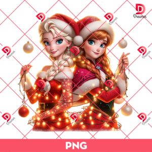 Merry Xmas Disney Anna Elsa Princess PNG, Frozen Princess Christmas PNG