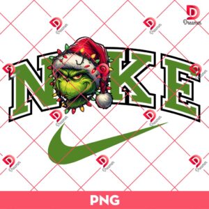Nike Grinchmas PNG, Grinch Merry Christmas PNG, Christmas Lights Grinch Nike Brand PNG