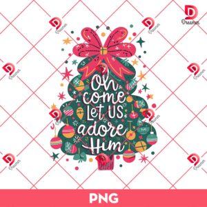Oh Come Let Us Adore Him PNG, Coquette Christmas Tree PNG