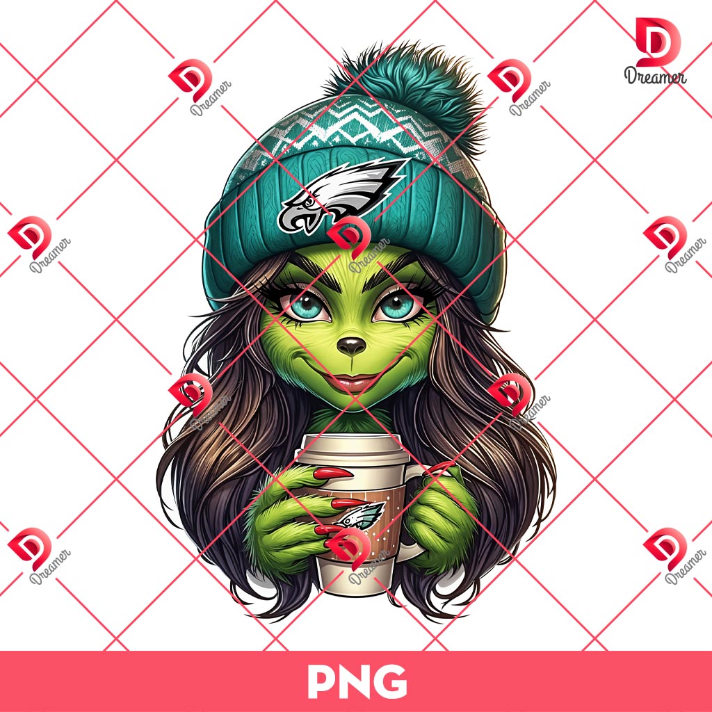 Bundle Philadelphia Eagles PNG Design, NFL Eagles Football Characters PNG Bundle 106 Philadelphia Eagles Grinch Girl PNG, Christmas Coffee Cute Boujee Grinch Football PNG