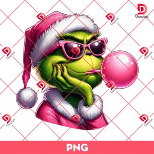 Pink Grinch Santa Blowing Bubble PNG, Pink Grinchmas PNG, Merry Christmas Grinch Pink Santa Outfits PNG