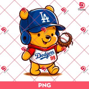 Pooh Bear LA Dodgers PNG, Los Angeles Dodgers Winnie The Pooh PNG, Disney Cartoon Baseball PNG