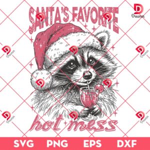Santa's Favorite Hot Mess SVG PNG, Funny Christmas Raccoon PNG SVG