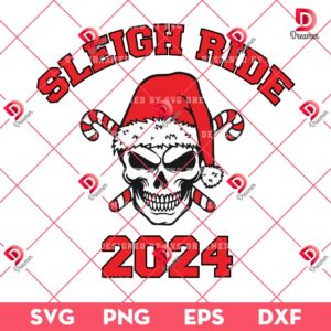 Sleigh Ride 2024 SVG PNG, Christmas Skull SVG PNG EPS DXF