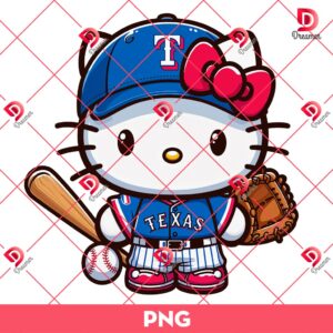 Texas Rangers Hello Kitty Baseball Player PNG, MLB Hello Kitty Rangers Team PNG