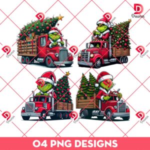The Grinch Drives A Truck Carrying A Christmas Tree PNG Bundle