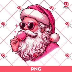 Vintage Pink Santa Claus Blowing Bubble PNG, Merry Christmas Santa Claus Wearing Sunglasses PNG
