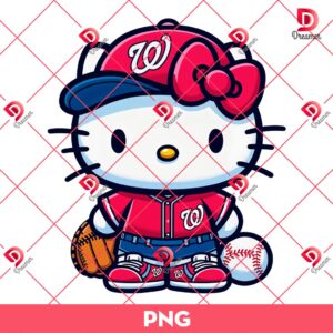 Washington Nationals Baseball Hello Kitty Player PNG, Hello Kitty MLB Nationals Team PNG