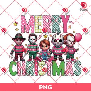 Baby Horror Friends Christmas PNG, Cute Killers Merry Christmas PNG