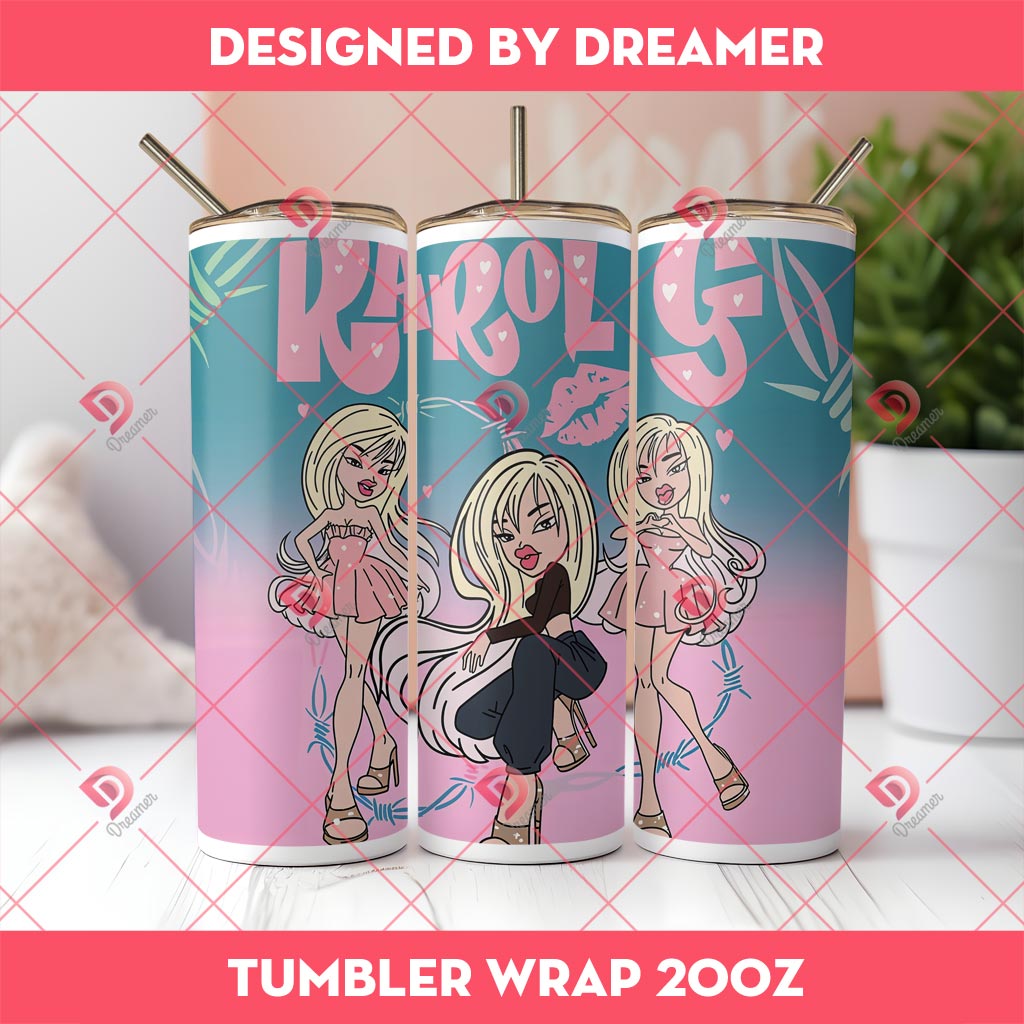 Bratz Karol G Doll Skinny Tumbler Wrap 20oz PNG 2 Bratz Karol G Doll Skinny Tumbler Wrap 20oz PNG