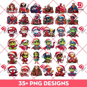 Bundle Superhero Christmas PNG, Merry Xmas Superhero PNG Bundle