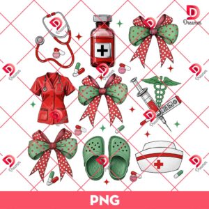 Christmas Coquette Bow PNG, Nurse Christmas PNG