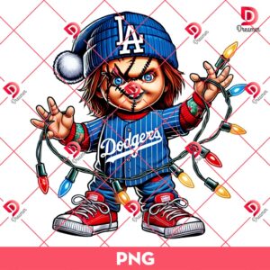 Chucky LA Dodgers Christmas PNG, Horror Baby Doll Chucky Christmas PNG, Los Angeles Dodgers Football Chucky PNG
