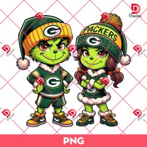 Bundle Green Bay Packers PNG Design, NFL Packers Football PNG Bundle, Bundle NFL Cartoon Football 71 Couple Grinchmas NFL Packers PNG, Cute Grinch Green Bay Packers Football PNG