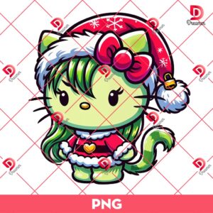 Hello Kitty Grinch Girl Christmas PNG, Cute Santa Grinch Girl Kitty PNG