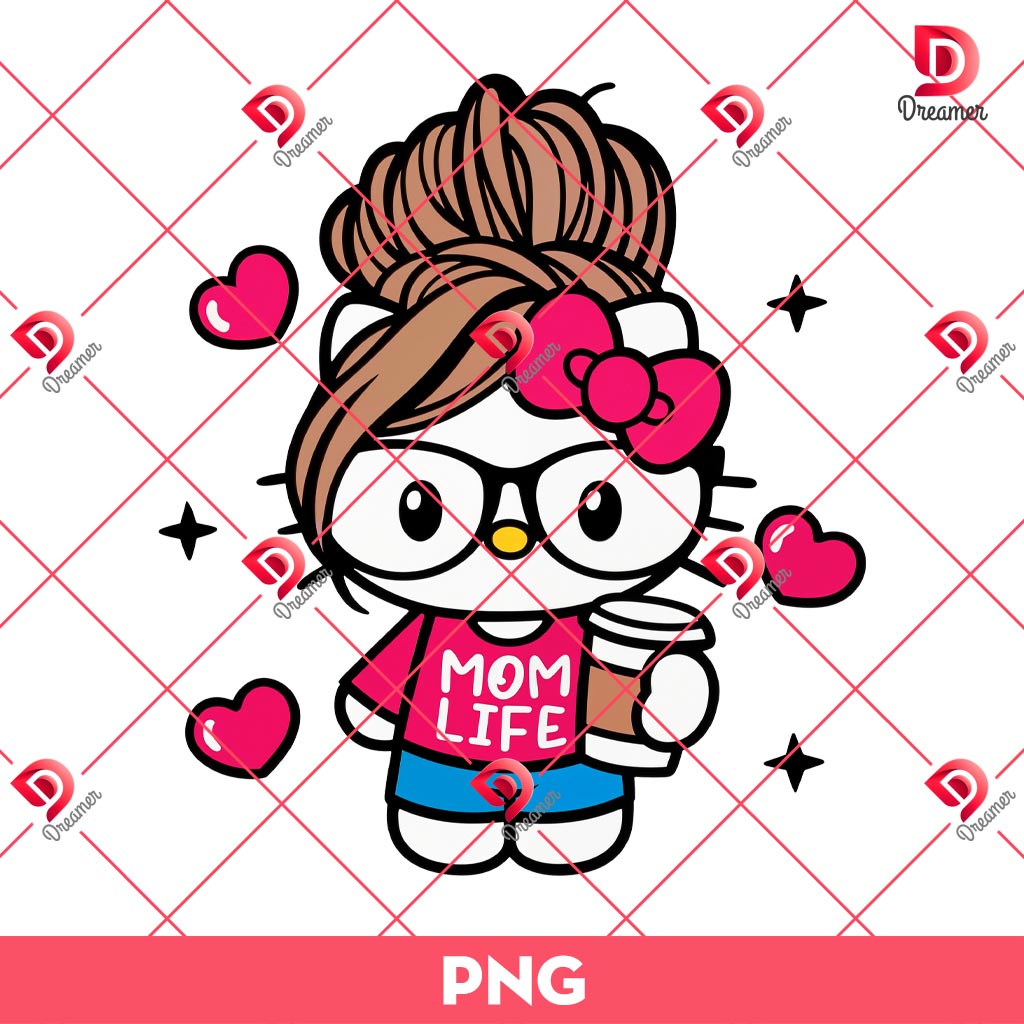 Hello Kitty Mom Life PNG, Messy Bun Kitty Mom Coffee PNG 1 Hello Kitty Mom Life PNG, Messy Bun Kitty Mom Coffee PNG