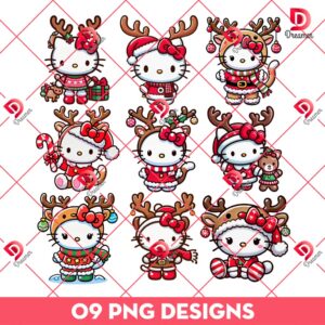 Hello Kitty Reindeer Christmas PNG Bundle, Merry Christmas Hello Kitty PNG Bundle