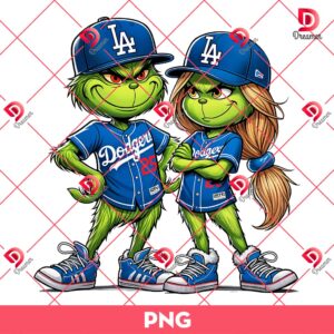 Los Angeles Dodgers Couple Grinchmas PNG, MLB LA Dodgers Baseball Grinch PNG