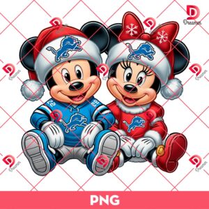 Mickey Minnie Detroit Lions Christmas PNG, Disney Christmas Football Mouse Friends NFL PNG