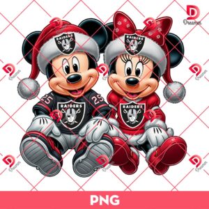 Mickey Minnie Raiders Christmas PNG, Las Vegas Raiders Disney Football Merry Xmas PNG, Christmas Disney Mouse NFL PNG