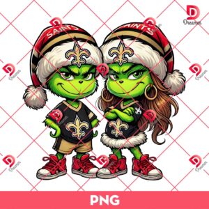 New Orleans Saints Grinchmas PNG, Couple Grinch New Orleans Saints NFL Football PNG