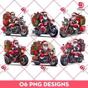 Santa Claus Riding Classic Motocycle PNG, Merry Christmas Santa Claus 2026 PNG Bundle