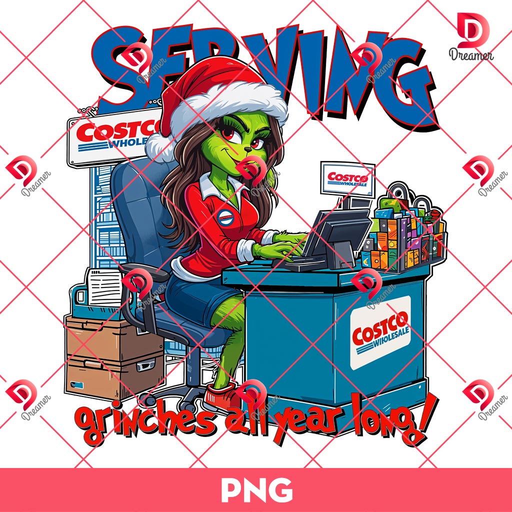 Grinch Costco Wholesale Serving PNG, Serving Grinches All Year Long PNG, Funny Christmas Grinch Girl PNG 1 Grinch Costco Wholesale Serving PNG, Serving Grinches All Year Long PNG, Funny Christmas Grinch Girl PNG