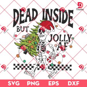 Skeleton Christmas SVG PNG, Dead Inside But Jolly AF Skeleton Funny Christmas Tree SVG PNG