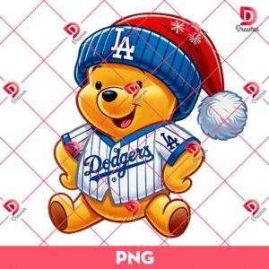 Winnie The Pooh Dodgers Christmas PNG, Disney Pooh LA Dodgers Baseball Xmas PNG