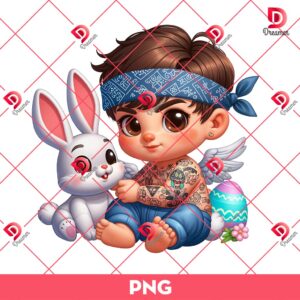Angel Boy Easter PNG, Holiday Easter Bunny And Boy PNG, Chicano Easter PNG