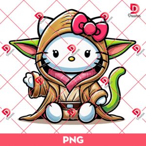 Baby Yoda Hello Kitty PNG, Kitty Wearing Baby Yoda Outfits PNG