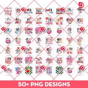 Bluey Valentine PNG Bundle, Bundle Bluey Dog Friends Valentines Day PNG
