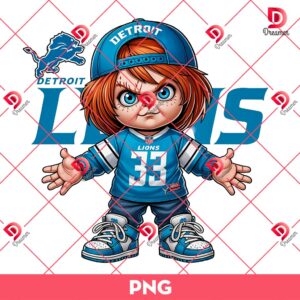 Cute Chucky Detroit Lions Player PNG, Horror Character Lions Football PNG
