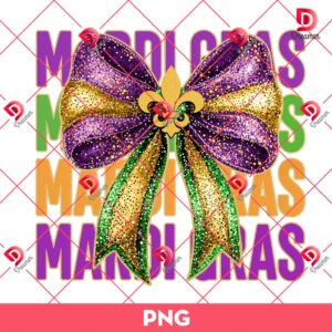 Glitter Mardi Gras Coquette Bow PNG, Mardi Beads Louisiana Festival Shirt PNG