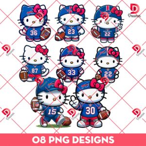 Hello Kitty Buffalo Bills Player PNG Design Bundle, Bundle Hello Kitty NFL Football Buffalo Bills PNG