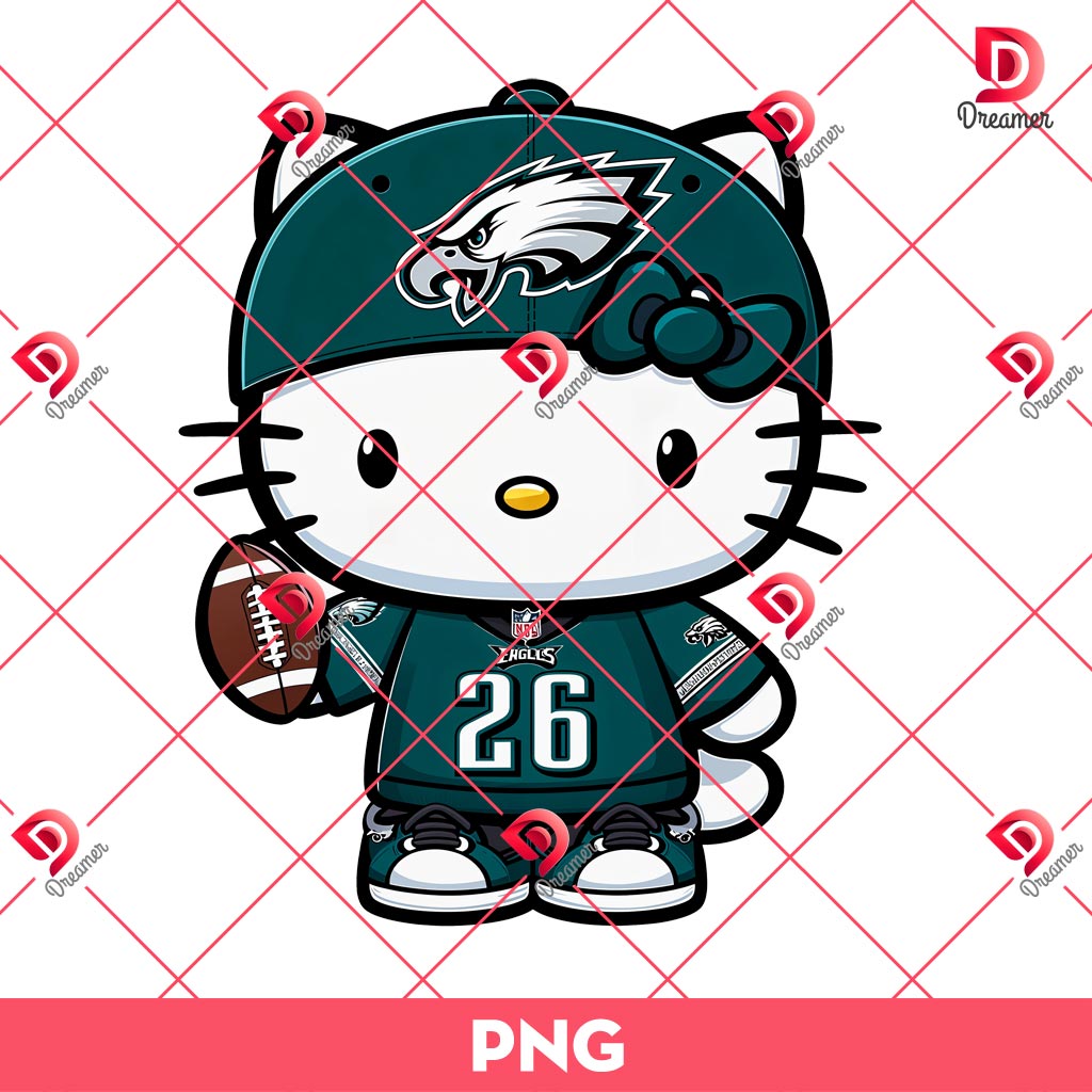 Bundle Philadelphia Eagles PNG Design, NFL Eagles Football Characters PNG Bundle 88 Hello Kitty Philadelphia Eagles Player PNG Bundle, Bundle Kitty NFL Football PNG