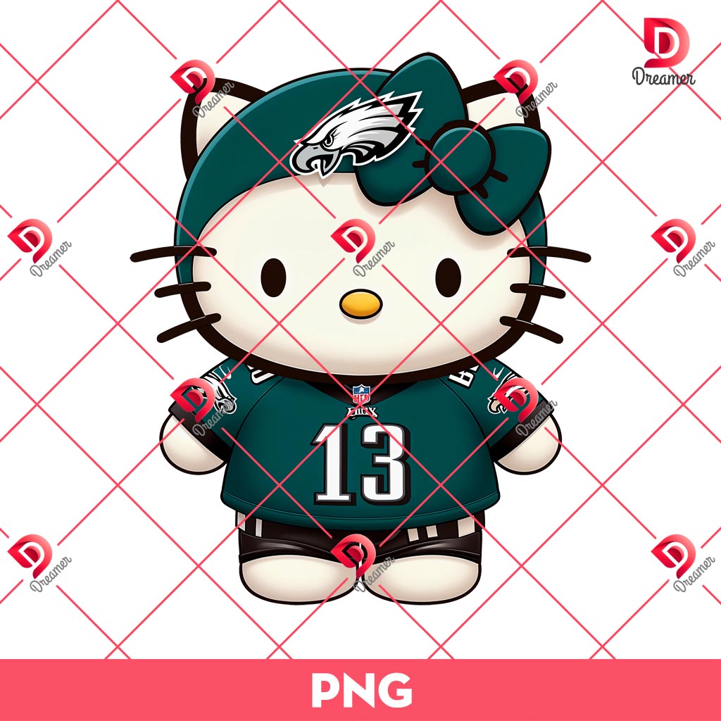 Bundle Philadelphia Eagles PNG Design, NFL Eagles Football Characters PNG Bundle 86 Hello Kitty Philadelphia Eagles Player PNG Bundle, Bundle Kitty NFL Football PNG