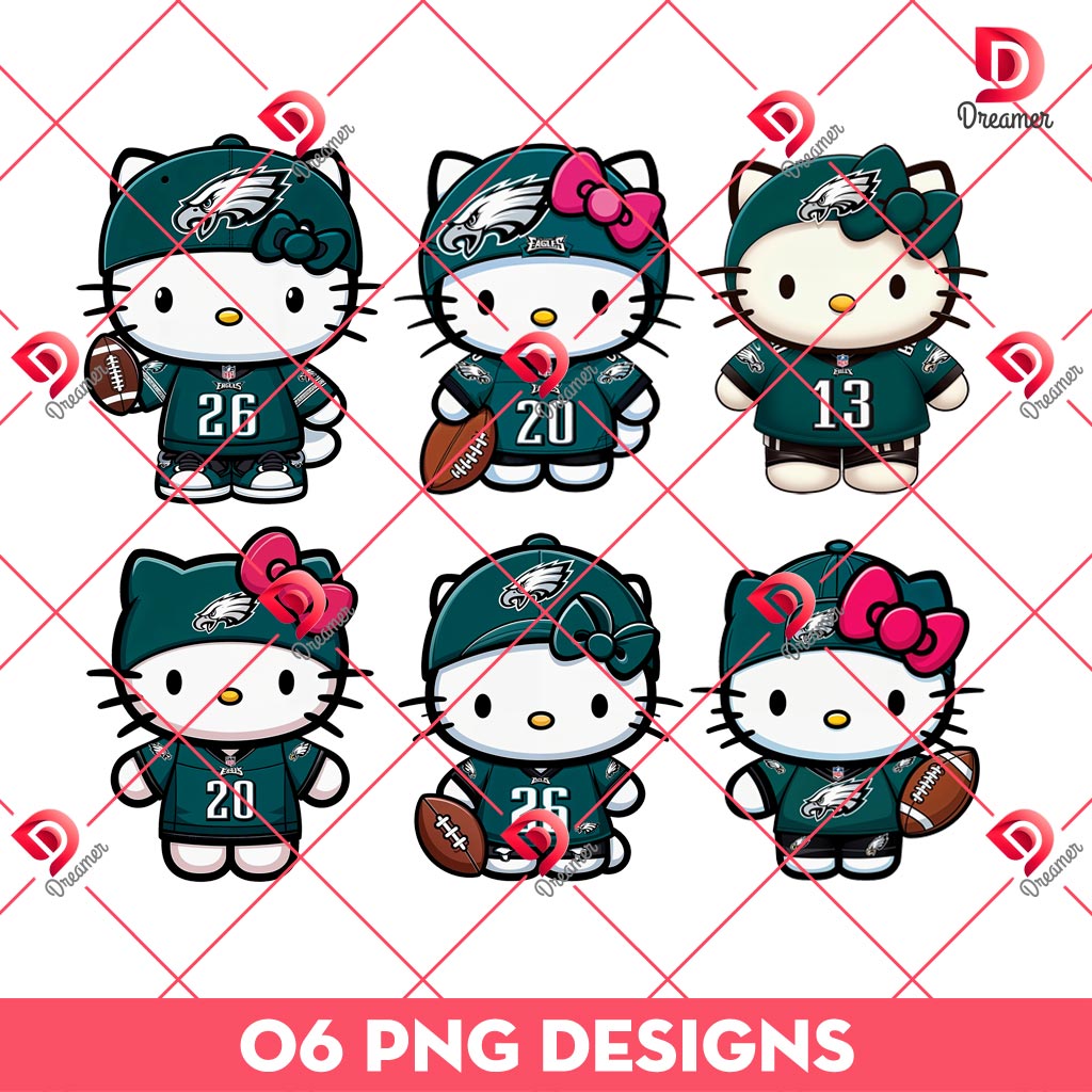 Bundle Philadelphia Eagles PNG Design, NFL Eagles Football Characters PNG Bundle 95 Hello Kitty Philadelphia Eagles Player PNG Bundle, Bundle Kitty NFL Football PNG