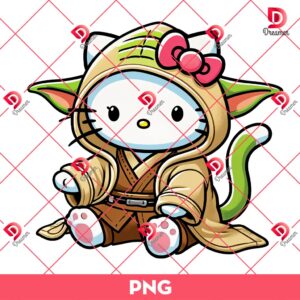 Hello Kitty Wearing Baby Yoda Costume PNG, Hello Kitty Star Wars Movie PNG